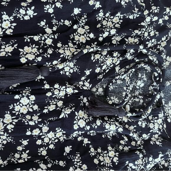 Calista Anthropologie Navy Blue Ditsy Floral Print Tiered Dress size Small - Picture 10 of 14